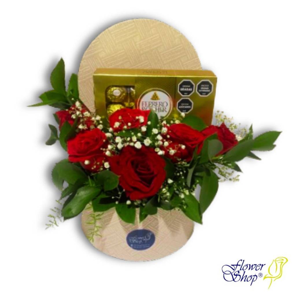 Arreglo con 6 Rosas + Ferrero Rocher x 8 
